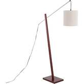 Arturo Floor Lamp in Walnut Wood, Satin Nickel & Grey Fabric Shade